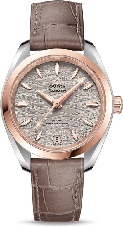 Omega,Aqua Terra 34mm,34mm,Sedna Gold,Stainless Steel,Grey,Automatic,Date,Co-Axial Escapement,220,220.23.34.20.06.001
