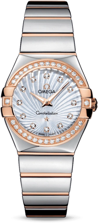 Omega,Constellation 27mm,27mm,Red Gold,Stainless Steel,White,Quartz,30000hours,In-house Caliber,123,123.25.27.60.55.006
