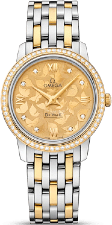 Omega,De Ville 27.40mm,27.40mm,Yellow Gold,Stainless Steel,Champagne,Quartz,30000hours,In-house Caliber,424,424.25.27.60.58.002