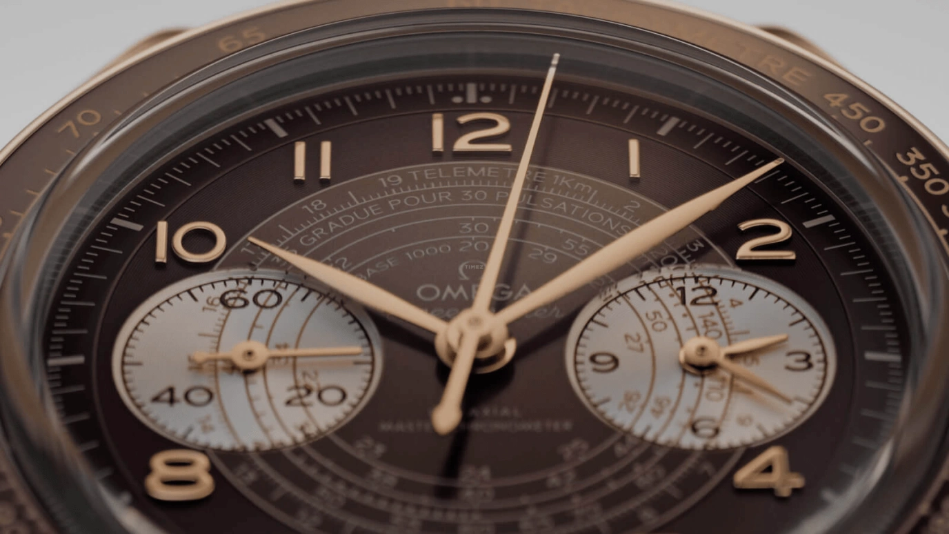 Omega,Speedmaster (Non-Moonwatch) 43mm,43mm,Bronze Gold,Brown,Handwound,Chronograph,Co-Axial Escapement,Column Wheel,329,329.92.43.51.10.001