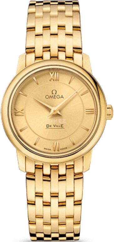 Omega,De Ville 27.40mm,27.40mm,Yellow Gold,Champagne,Quartz,Zodiac Indications,30000hours,424,424.50.27.60.08.001