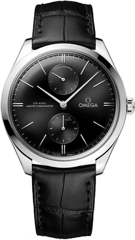 Omega,Trésor 40mm,40mm,Stainless Steel,Black,Handwound,Power Reserve Indicator,Co-Axial Escapement,435,435.13.40.22.01.001