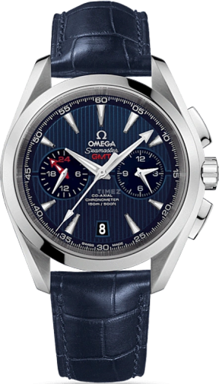 Omega,Aqua Terra 43mm,43mm,Stainless Steel,Blue,Automatic,Chronograph,Date,Co-Axial Escapement,Column Wheel,60hours,In-house Caliber,231,231.13.43.52.03.001