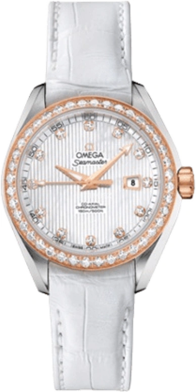 Omega,Aqua Terra 34mm,34mm,Red Gold,Stainless Steel,White,Automatic,Date,Zodiac Indications,Co-Axial Escapement,231,231.28.34.20.55.002