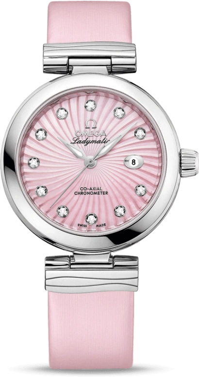 Omega,LadyMatic 34mm,34mm,Stainless Steel,Pink,Automatic,Date,Zodiac Indications,Co-Axial Escapement,425,425.32.34.20.57.001