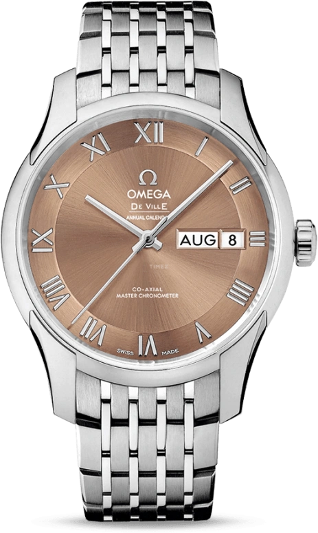 Omega,De Ville 41mm,41mm,Stainless Steel,Brown,Automatic,Annual Calendar,Month,Date,Co-Axial Escapement,60hours,In-house Caliber,433,433.10.41.22.10.001