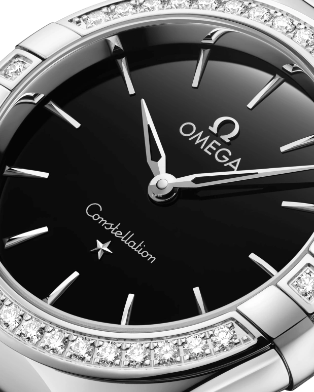 Omega,Constellation 28mm,28mm,Stainless Steel,Black,Quartz,In-house Caliber,Sapphire,Crystal Glass,131,131.15.28.60.01.001