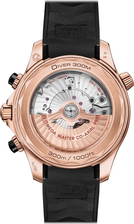 Omega,Seamaster Diver 300M 44mm,44mm,Sedna Gold,Black,Automatic,Chronograph,Date,Co-Axial Escapement,Column Wheel,60hours,In-house Caliber,210,210.62.44.51.01.001