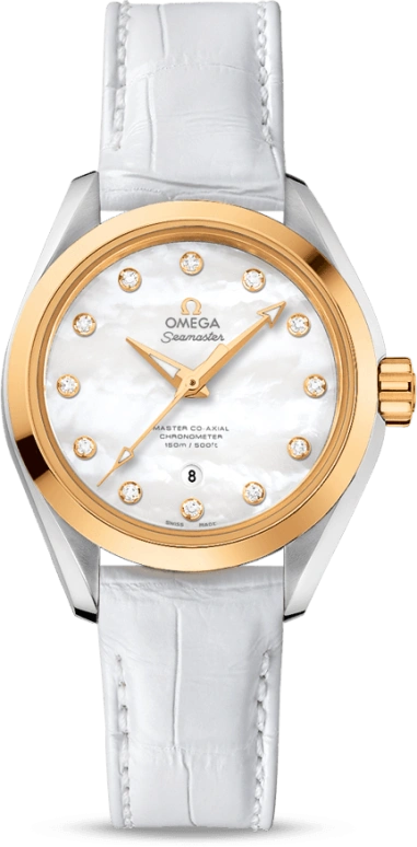 Omega,Aqua Terra 34mm,34mm,Yellow Gold,Stainless Steel,White,Automatic,Date,Zodiac Indications,Co-Axial Escapement,231,231.23.34.20.55.002