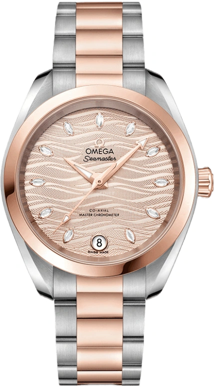 Omega,Aqua Terra 34mm,34mm,Sedna Gold,Stainless Steel,Grey,Automatic,Date,Co-Axial Escapement,220,220.20.34.20.59.001