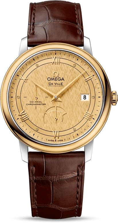 Omega,De Ville 39.50mm,39.50mm,Yellow Gold,Stainless Steel,Champagne,Automatic,Date,Power Reserve Indicator,Co-Axial Escapement,424,424.23.40.21.08.001