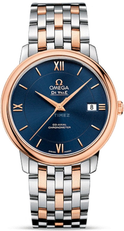 Omega,De Ville 36.80mm,36.80mm,Red Gold,Stainless Steel,Blue,Automatic,Date,Co-Axial Escapement,424,424.20.37.20.03.002
