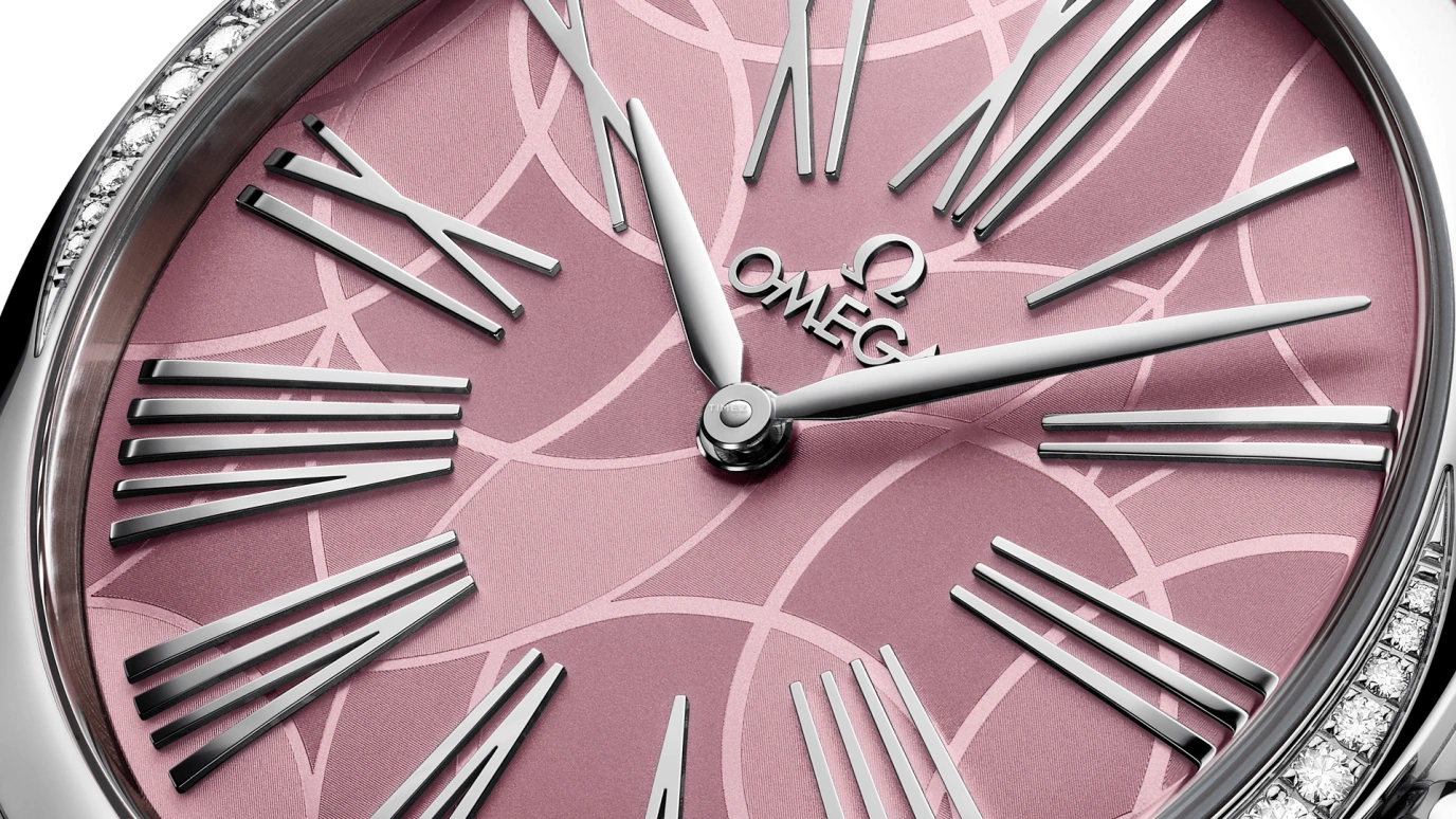 Omega,De Ville 36mm,36mm,Stainless Steel,Pink Red,Quartz,In-house Caliber,Sapphire,Glass,428,428.18.36.60.10.001