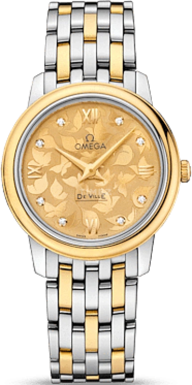 Omega,De Ville 27.40mm,27.40mm,Yellow Gold,Stainless Steel,Champagne,Quartz,30000hours,In-house Caliber,424,424.20.27.60.58.002