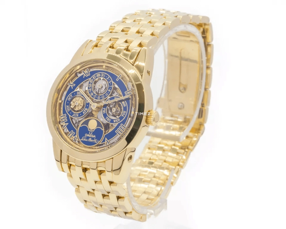 Omega,Louis Brandt 35mm,35mm,Yellow Gold,Blue,Automatic,Moonphase,Perpetual Calendar,Month,Date,Sapphire,Crystal Glass,Round,5349,5349.80.00