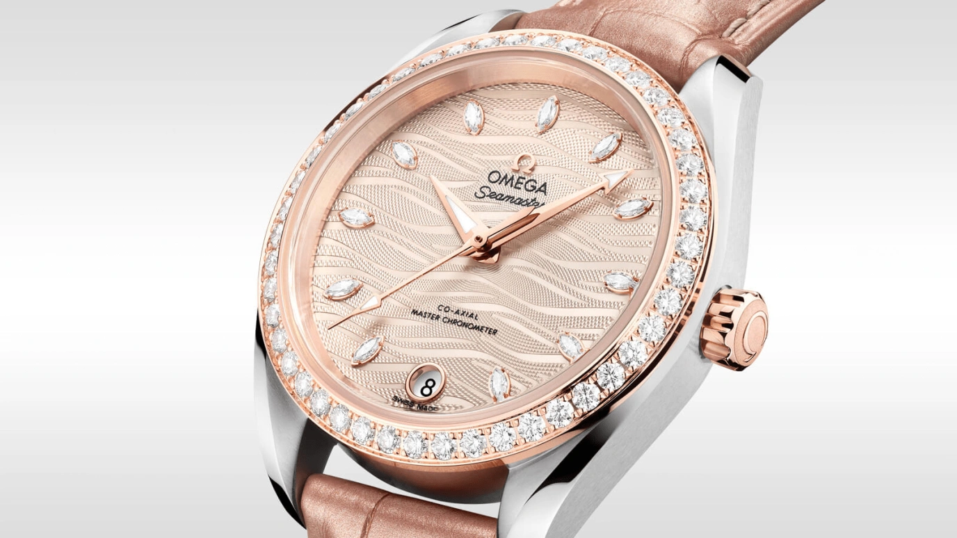 Omega,Aqua Terra 34mm,34mm,Sedna Gold,Stainless Steel,Grey,Automatic,Date,Co-Axial Escapement,220,220.28.34.20.59.001