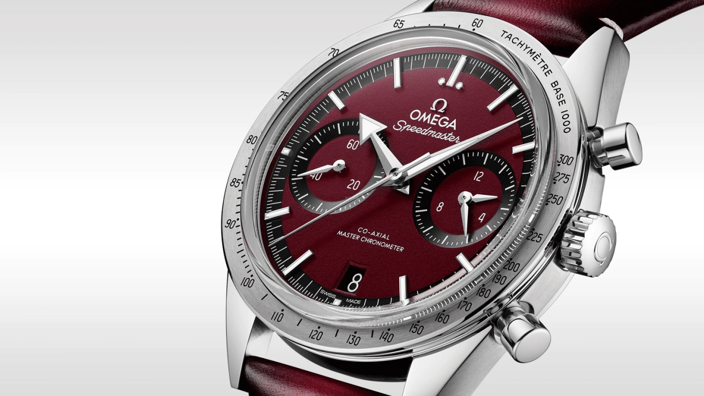 Omega,Speedmaster (Non-Moonwatch) 40.50mm,40.50mm,Stainless Steel,Red,Handwound,Chronograph,Date,Co-Axial Escapement,Column Wheel,60hours,In-house Caliber,332,332.12.41.51.11.001