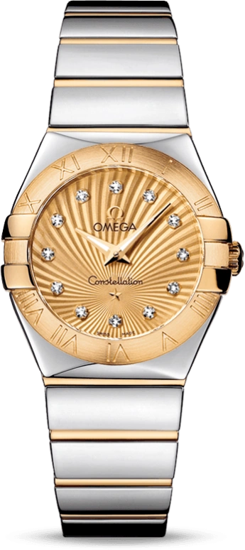 Omega,Constellation 27mm,27mm,Yellow Gold,Stainless Steel,Champagne,Quartz,30000hours,In-house Caliber,123,123.20.27.60.58.002