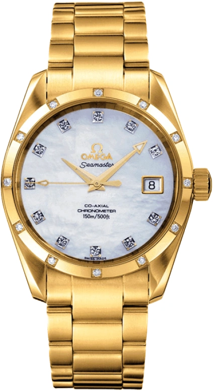 Omega,Aqua Terra 36.20mm,36.20mm,Yellow Gold,White,Automatic,Date,Co-Axial Escapement,2005,2005.75.00