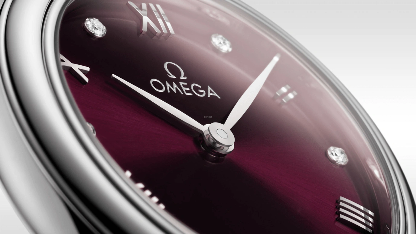 Omega,De Ville 27.50mm,27.50mm,Stainless Steel,Burgundy,Red,Quartz,In-house Caliber,Sapphire,434,434.13.28.60.61.001