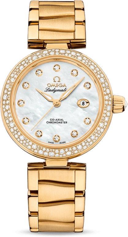 Omega,LadyMatic 34mm,34mm,Yellow Gold,White,Automatic,Date,Co-Axial Escapement,425,425.65.34.20.55.009
