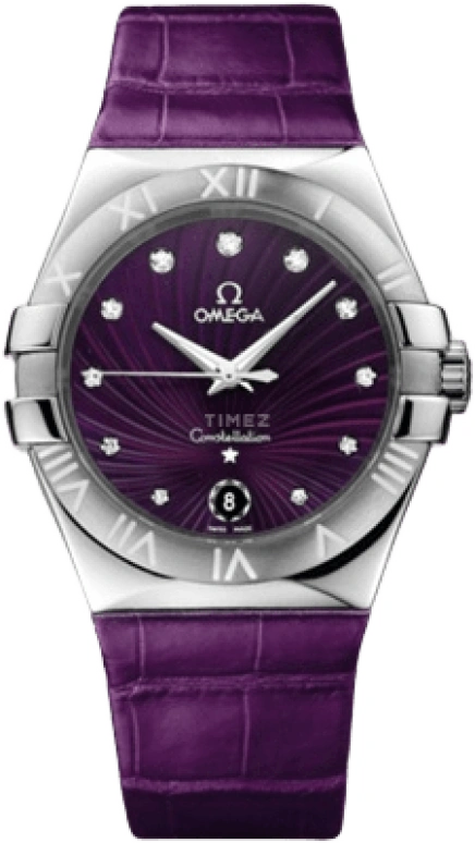 Omega,Constellation 35mm,35mm,Stainless Steel,Purple,Quartz,Day,30000hours,123,123.13.35.60.60.001