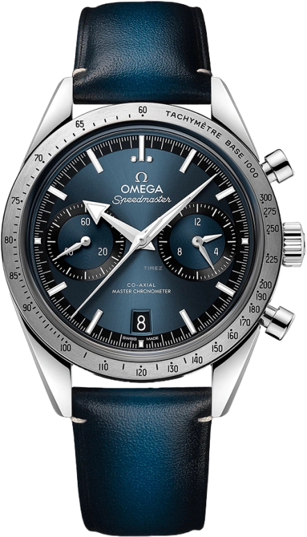 Omega,Speedmaster (Non-Moonwatch) 40.50mm,40.50mm,Stainless Steel,Blue,Handwound,Chronograph,Date,Co-Axial Escapement,Column Wheel,60hours,In-house Caliber,332,332.12.41.51.03.001