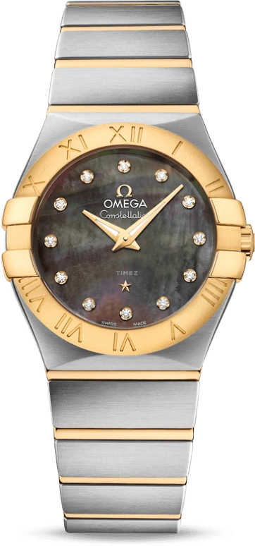 Omega,Constellation 27mm,27mm,Yellow Gold,Stainless Steel,Grey,Quartz,30000hours,In-house Caliber,123,123.20.27.60.57.007