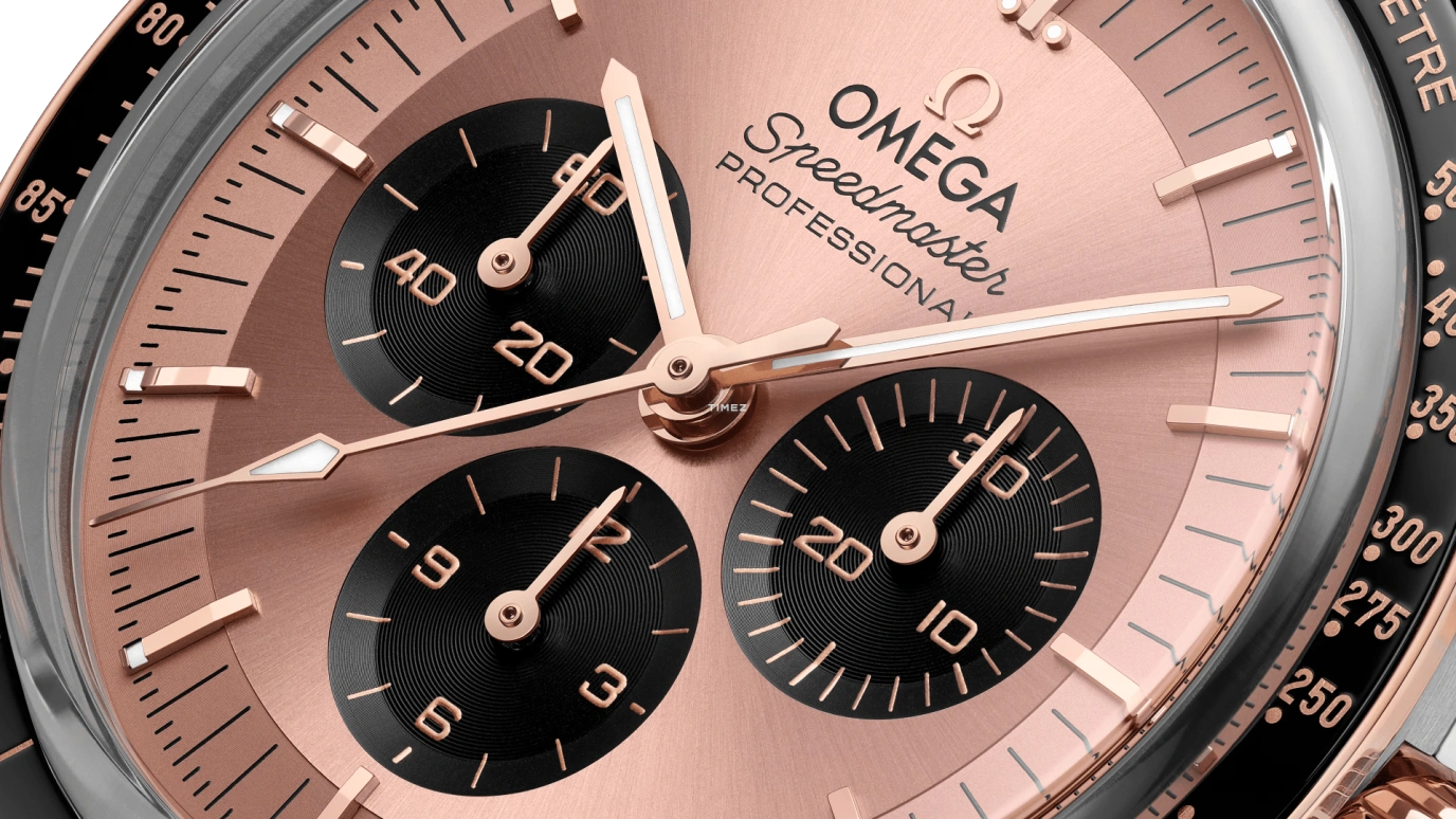 Omega,Speedmaster Moonwatch 42mm,42mm,Stainless Steel,Sedna Gold,Pink Gold,Handwound,Chronograph,Anti-magnetic,310,310.23.42.50.99.001