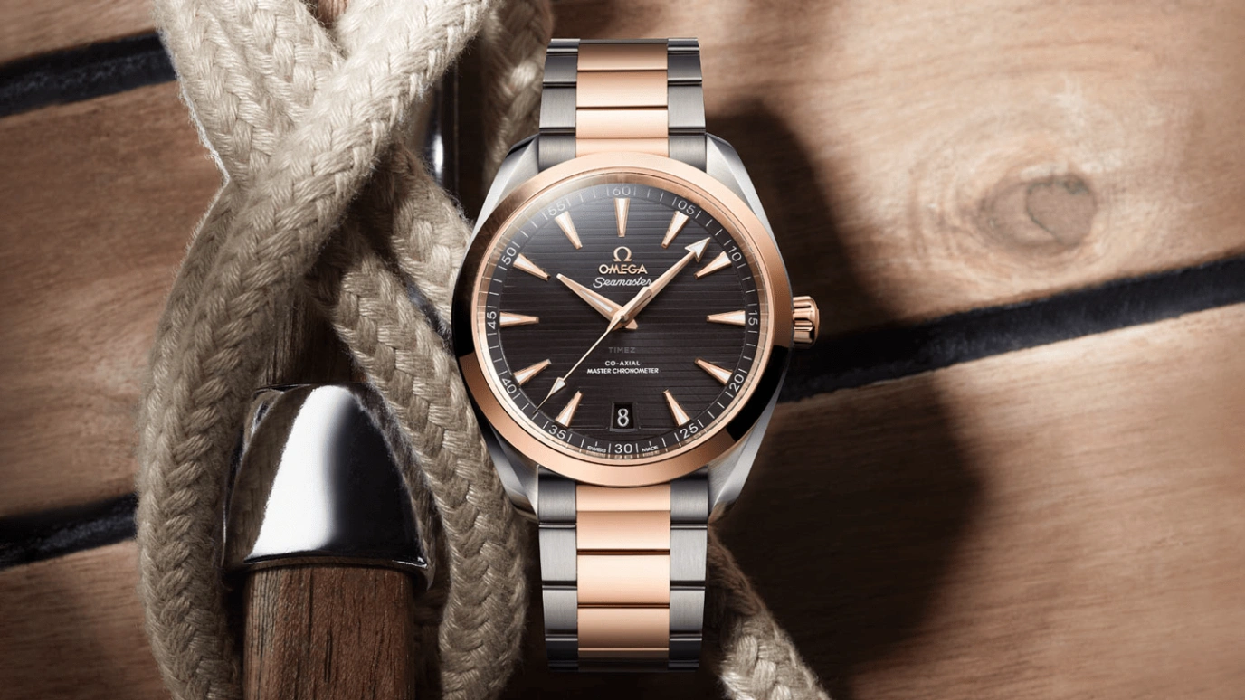 Omega,Aqua Terra 41mm,41mm,Sedna Gold,Stainless Steel,Grey,Automatic,Date,Co-Axial Escapement,220,220.20.41.21.06.001