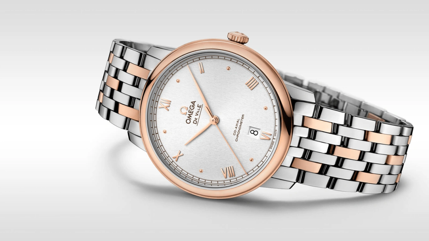 Omega,De Ville 39.50mm,39.50mm,Red Gold,Stainless Steel,Silver,Automatic,Date,Co-Axial Escapement,424,424.20.40.20.02.007
