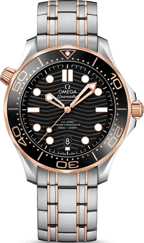 Omega,Seamaster Diver 300M 42mm,42mm,Ceramic,Sedna Gold,Stainless Steel,Black,Automatic,Date,Co-Axial Escapement,210,210.20.42.20.01.001