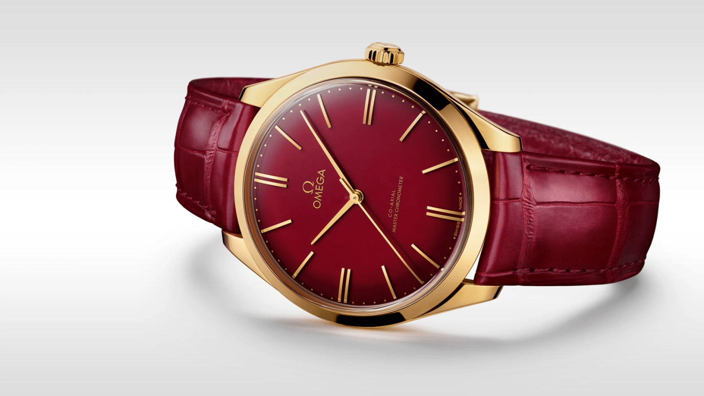 Omega,Trésor 40mm,40mm,Yellow Gold,Red,Handwound,Co-Axial Escapement,72hours,435,435.53.40.21.11.001