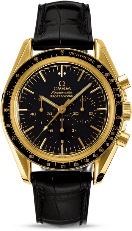 Omega,Speedmaster 42mm,42mm,Yellow Gold,Black,Handwound,Chronograph,48hours,3695,3695.50.31