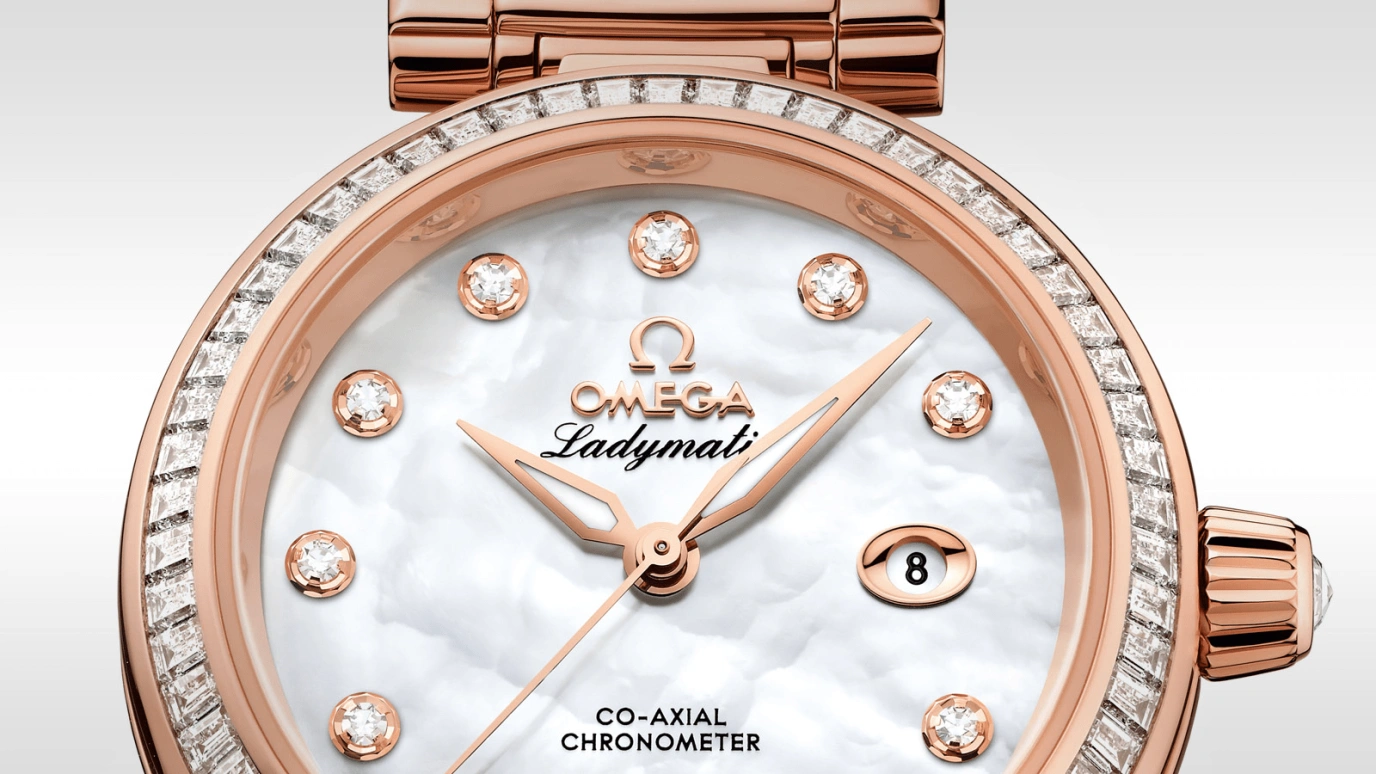 Omega,LadyMatic 34mm,34mm,Sedna Gold,White,Automatic,Date,Co-Axial Escapement,425,425.65.34.20.55.007