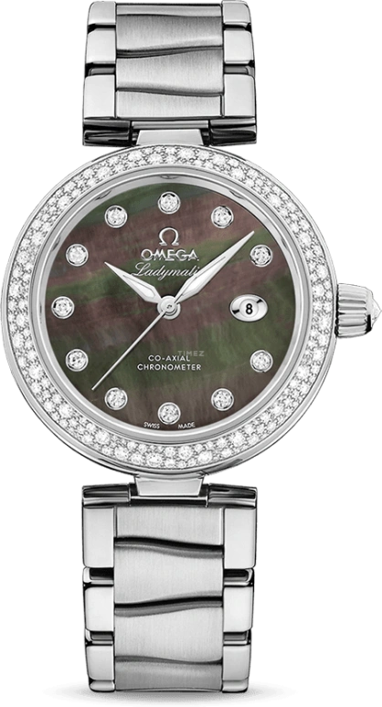Omega,LadyMatic 34mm,34mm,Stainless Steel,Brown,Automatic,Date,Zodiac Indications,Co-Axial Escapement,425,425.35.34.20.57.004