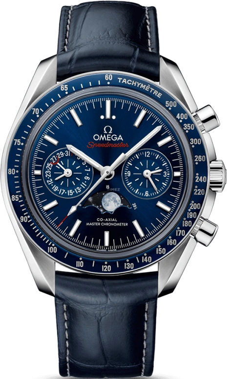 Omega,Speedmaster Moonwatch 44.25mm,44.25mm,Ceramic,Stainless Steel,Blue,Automatic,Chronograph,Moonphase,Day,304,304.33.44.52.03.001