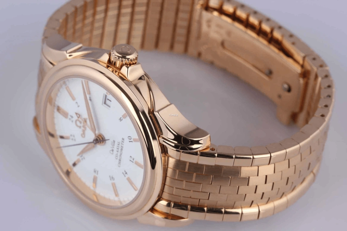 Omega,De Ville 39mm,39mm,Rose Gold,White,Automatic,Day,Dule Time,4151,4151.20.00
