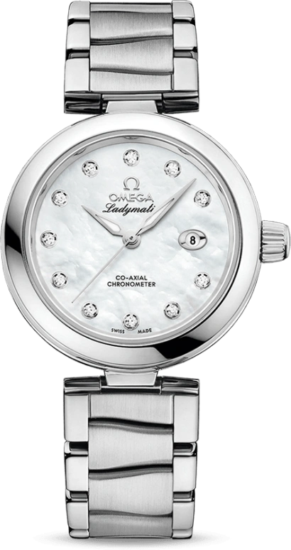 Omega,LadyMatic 34mm,34mm,Stainless Steel,White,Automatic,Date,Zodiac Indications,Co-Axial Escapement,425,425.30.34.20.55.002