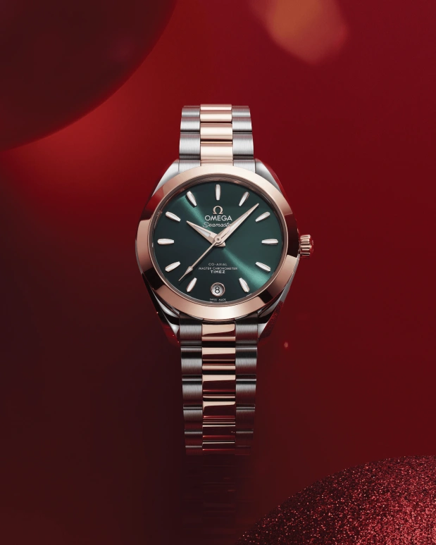 Omega,Aqua Terra 30mm,30mm,Stainless Steel,Sedna Gold,Green,Automatic,Day,Anti-magnetic,220,220.20.30.20.10.002