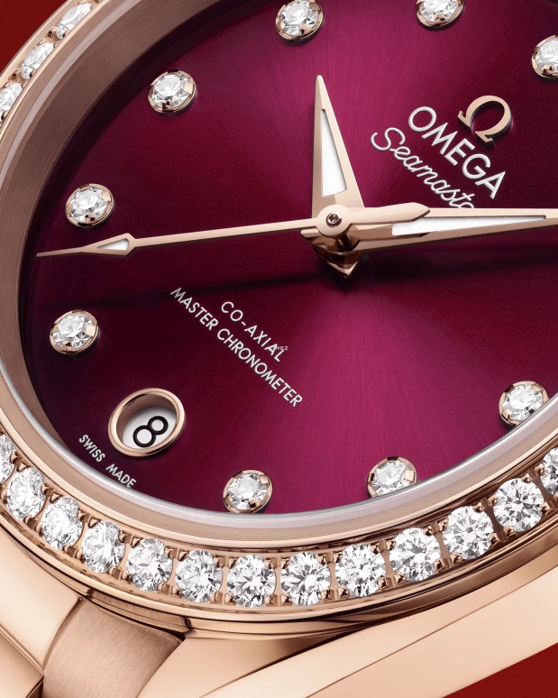Omega,Aqua Terra 30mm,30mm,Sedna Gold,Burgundy,Automatic,Day,Anti-magnetic,220,220.55.30.20.61.001