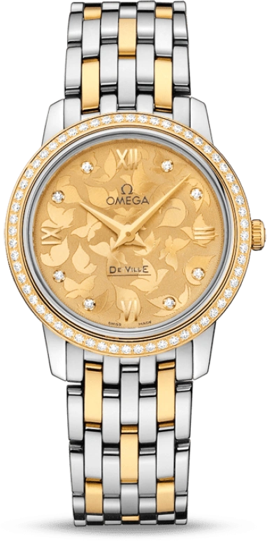Omega,De Ville 27.40mm,27.40mm,Yellow Gold,Stainless Steel,Champagne,Quartz,30000hours,In-house Caliber,424,424.25.27.60.58.002