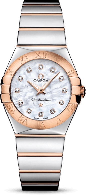 Omega,Constellation 27mm,27mm,Red Gold,Stainless Steel,White,Quartz,30000hours,In-house Caliber,123,123.20.27.60.55.003