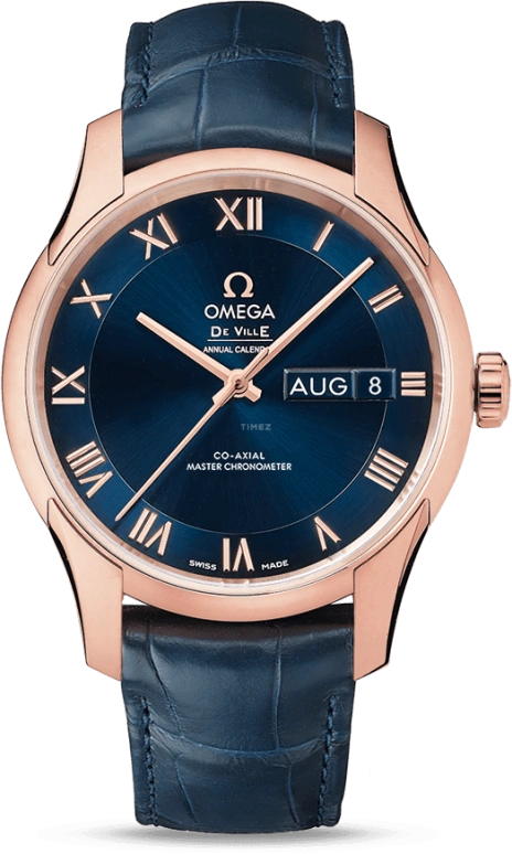 Omega,De Ville 41mm,41mm,Sedna Gold,Blue,Automatic,Annual Calendar,Month,Date,Co-Axial Escapement,60hours,In-house Caliber,433,433.53.41.22.03.001