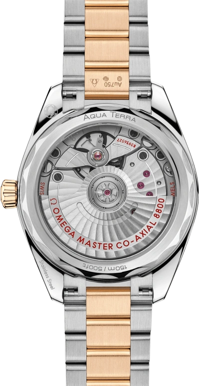 Omega,Aqua Terra 34mm,34mm,Stainless Steel,Moonshine Gold,Yellow,Automatic,Day,Anti-magnetic,220,220.20.34.20.08.001