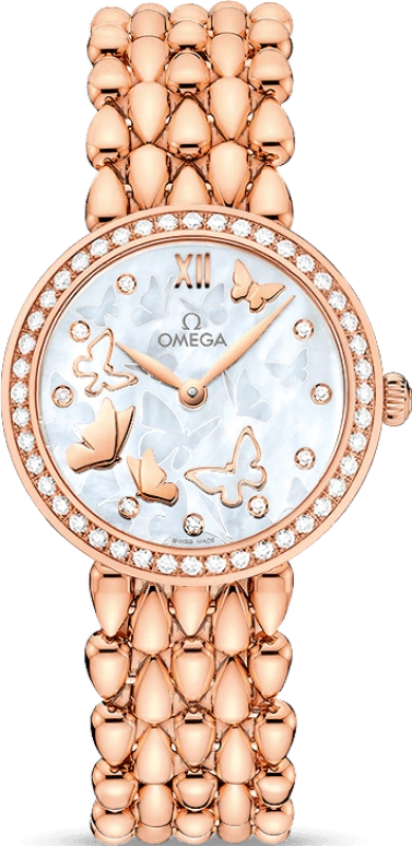 Omega,De Ville 27.40mm,27.40mm,Red Gold,White,Quartz,Day,Zodiac Indications,424,424.55.27.60.55.003