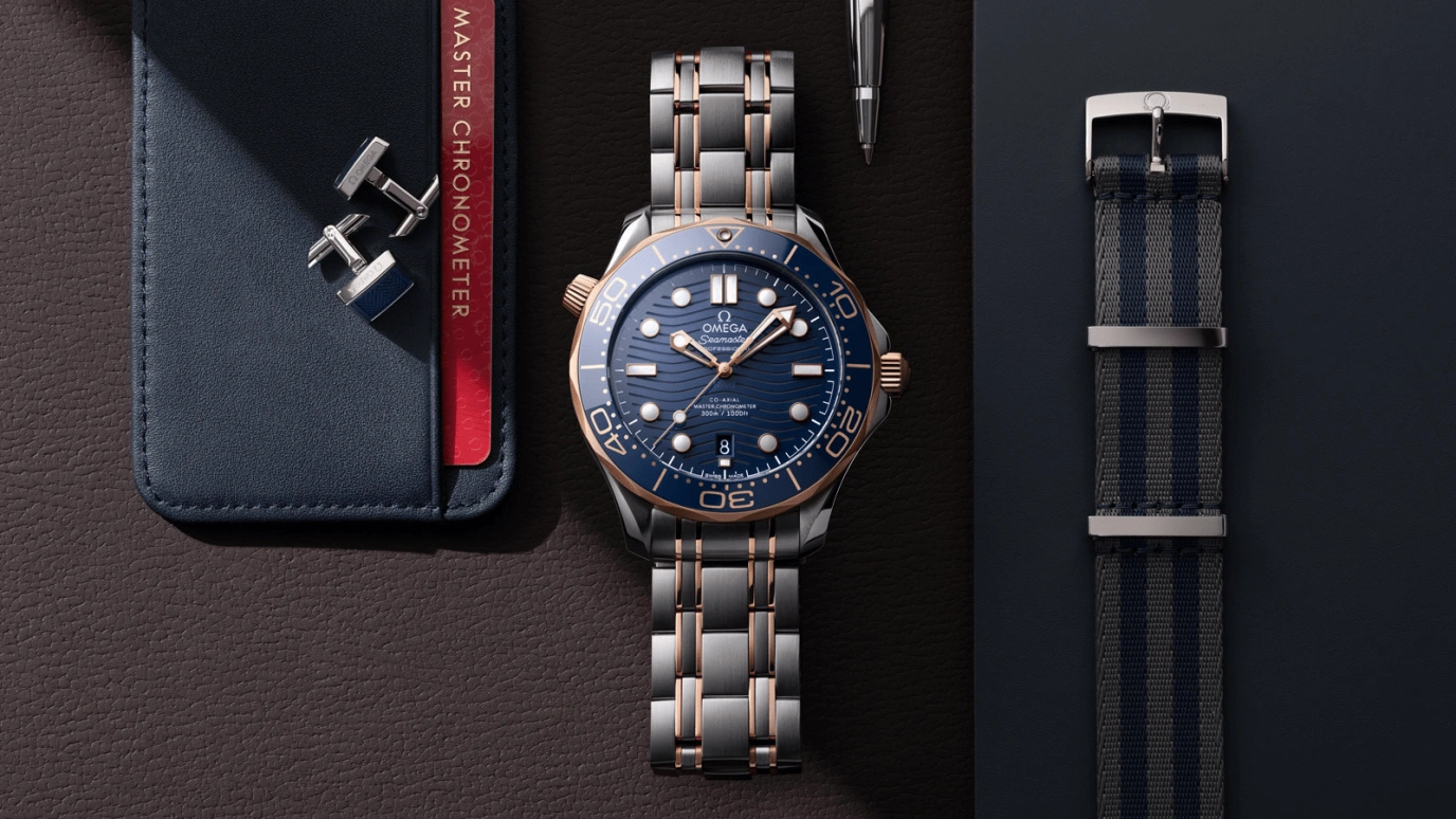 Omega,Seamaster Diver 300M 42mm,42mm,Ceramic,Sedna Gold,Stainless Steel,Blue,Automatic,Date,Co-Axial Escapement,210,210.20.42.20.03.002