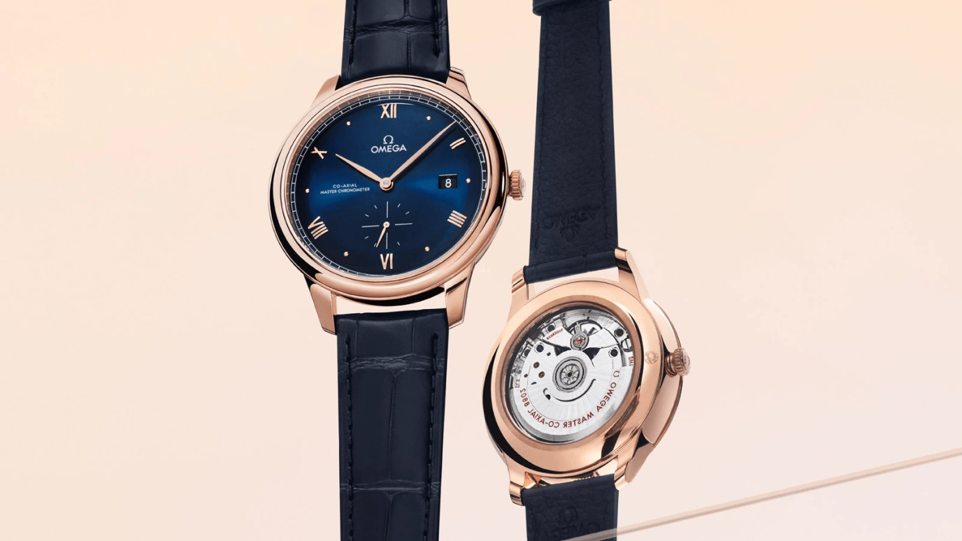 Omega,De Ville 41mm,41mm,Rose Gold,Blue,Automatic,55hours,In-house Caliber,434,434.53.41.20.03.001