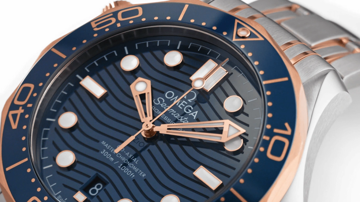 Omega,Seamaster Diver 300M 42mm,42mm,Ceramic,Sedna Gold,Stainless Steel,Blue,Automatic,Date,Co-Axial Escapement,210,210.20.42.20.03.002