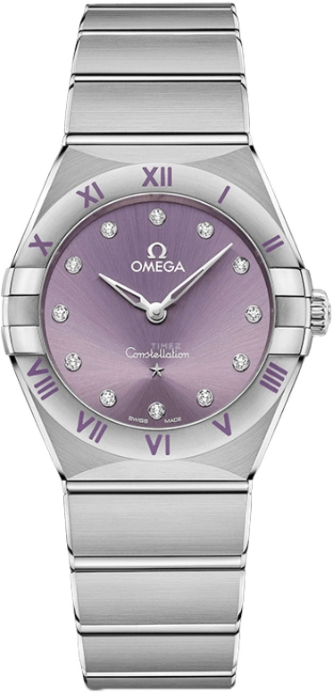 Omega,Constellation 28mm,28mm,Stainless Steel,Purple,Quartz,Day,Zodiac Indications,131,131.10.28.60.60.002